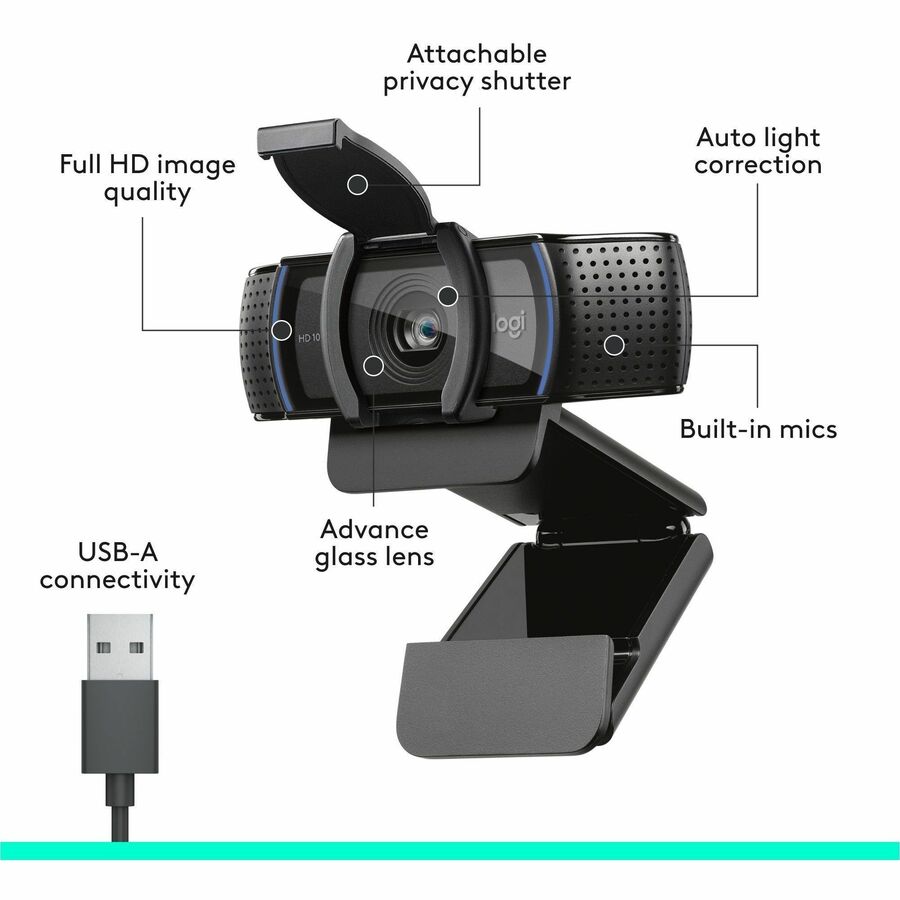 Image of Logitech® C920s PRO Full HD Webcam, 1920 pixels x 1080 pixels, 3 Mpixels, Black