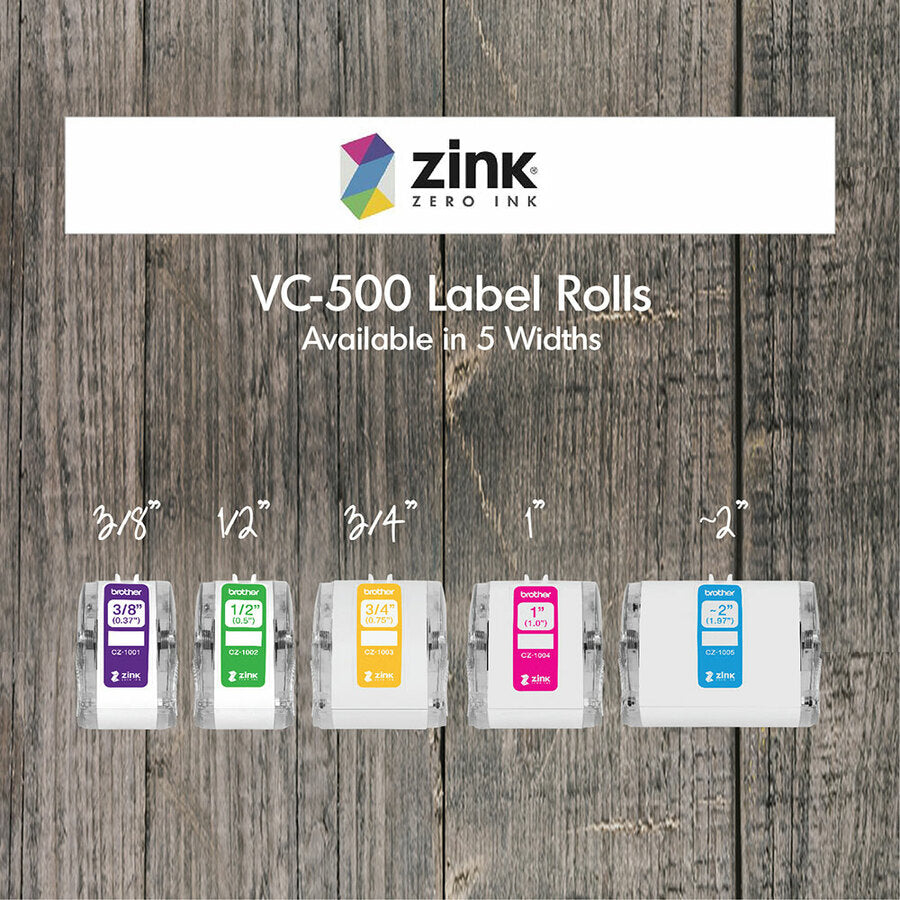 Image of Brother Labels, ZINK Zero Ink, Continuous-Length, 1/2"x16.4', White