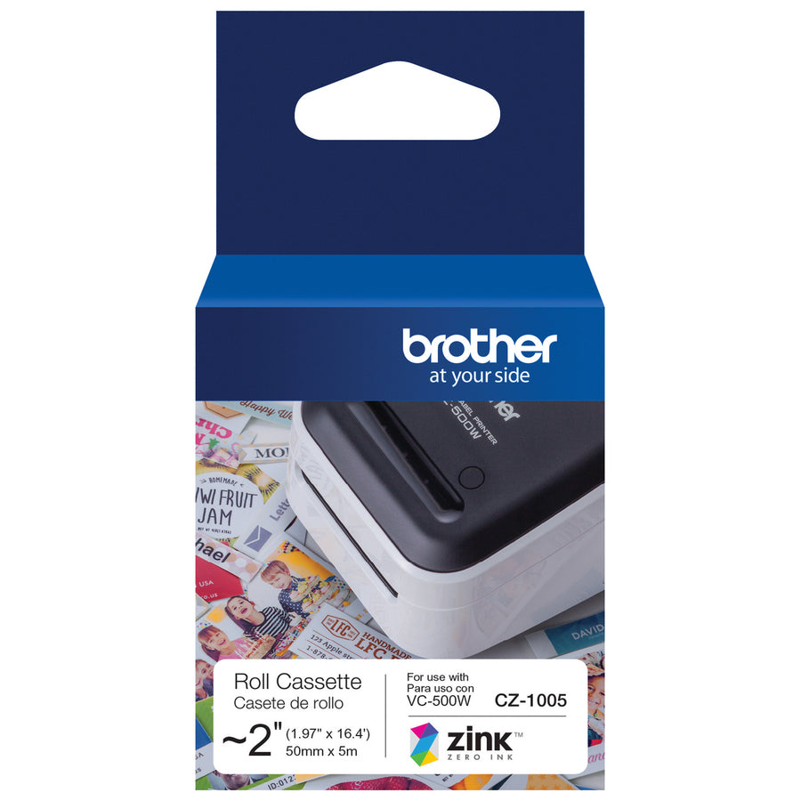 Image of Brother CZ-1005 Multipurpose Label, 1 31/32" Width, Zero Ink (ZINK), Paper, Water Resistant, 1 Each