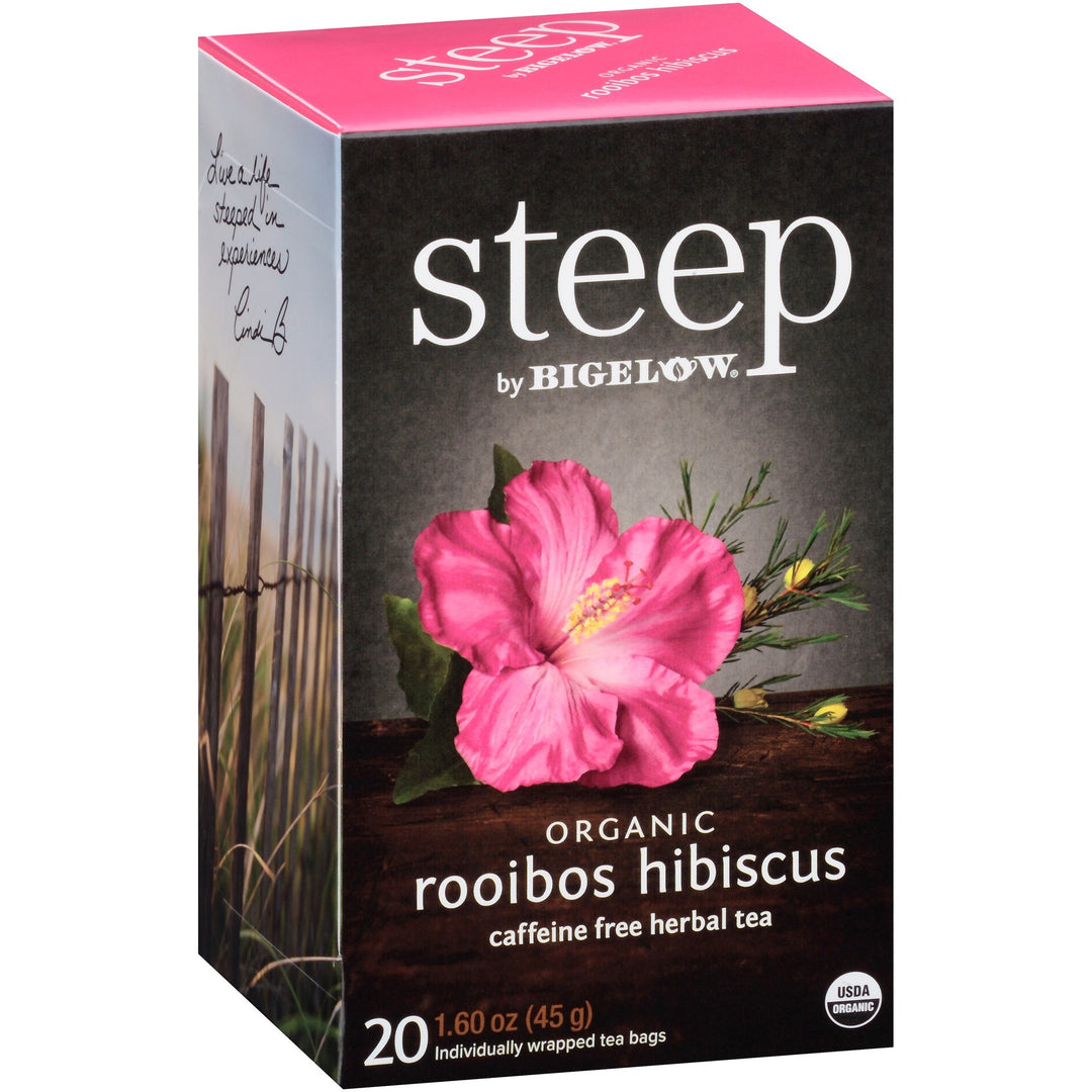 Image of Steep by Bigelow® 17713 Rooibos Hibiscus, 1.6 oz, 20 Teabag, Decaffeinated, GMO Free, Kosher, Organic, 20 / Box