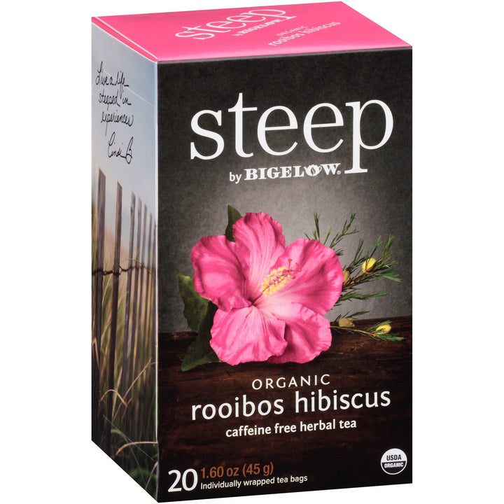 Image of Steep by Bigelow® 17713 Rooibos Hibiscus, 1.6 oz, 20 Teabag, Decaffeinated, GMO Free, Kosher, Organic, 20 / Box