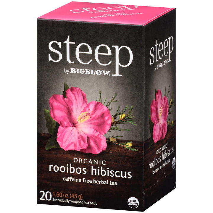 Image of Steep by Bigelow® 17713 Rooibos Hibiscus, 1.6 oz, 20 Teabag, Decaffeinated, GMO Free, Kosher, Organic, 20 / Box