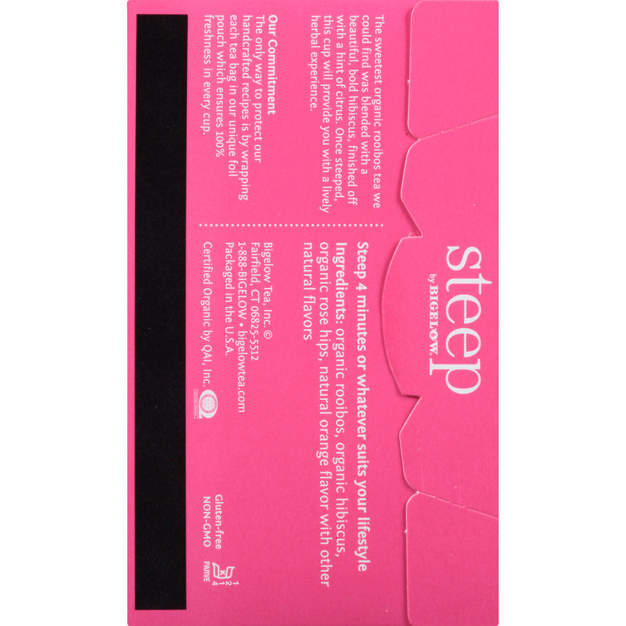 Image of Steep by Bigelow® 17713 Rooibos Hibiscus, 1.6 oz, 20 Teabag, Decaffeinated, GMO Free, Kosher, Organic, 20 / Box