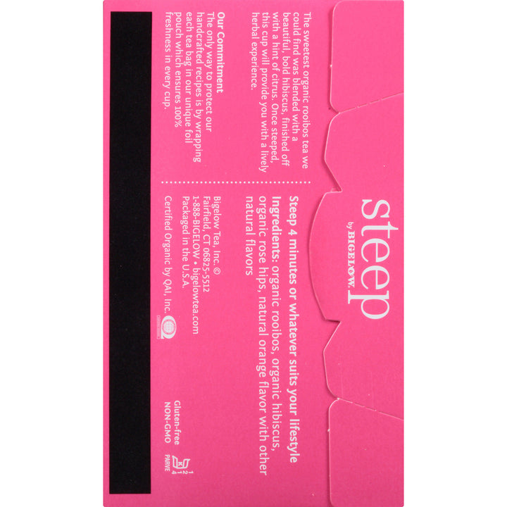 Image of Steep by Bigelow® 17713 Rooibos Hibiscus, 1.6 oz, 20 Teabag, Decaffeinated, GMO Free, Kosher, Organic, 20 / Box