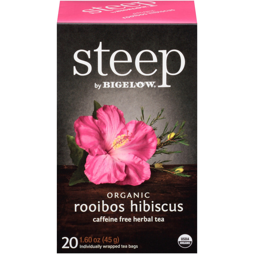 Image of Steep by Bigelow® 17713 Rooibos Hibiscus, 1.6 oz, 20 Teabag, Decaffeinated, GMO Free, Kosher, Organic, 20 / Box