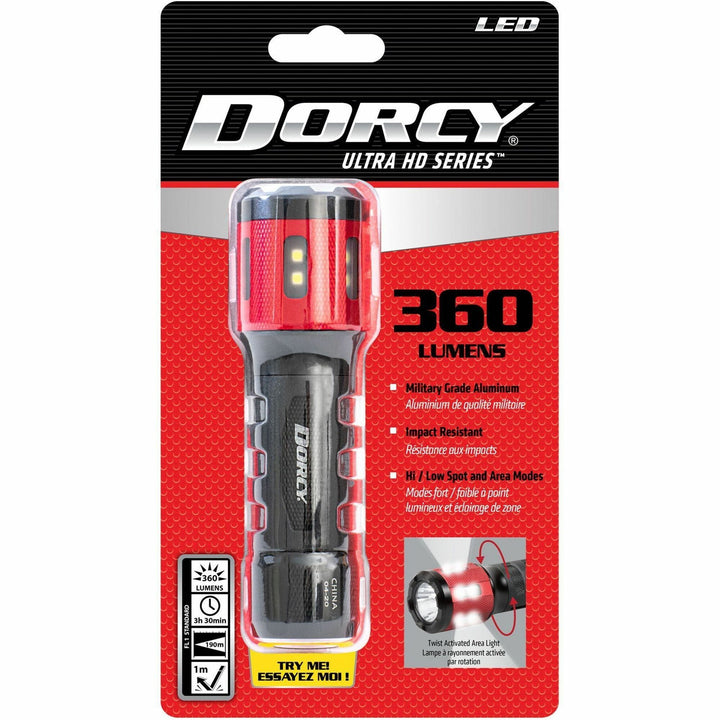 Image of DORCY® Flashlight, 360 Lumen, 1-1/2"Wx1-1/2"Lx5-1/10"H, Black/Red