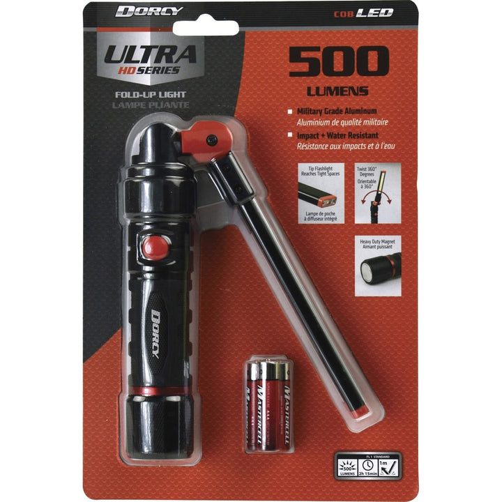 Image of DORCY® Flashlight, Foldable, 2-1/10"Wx1-2/5"Lx1-3/4"H, Black/Red