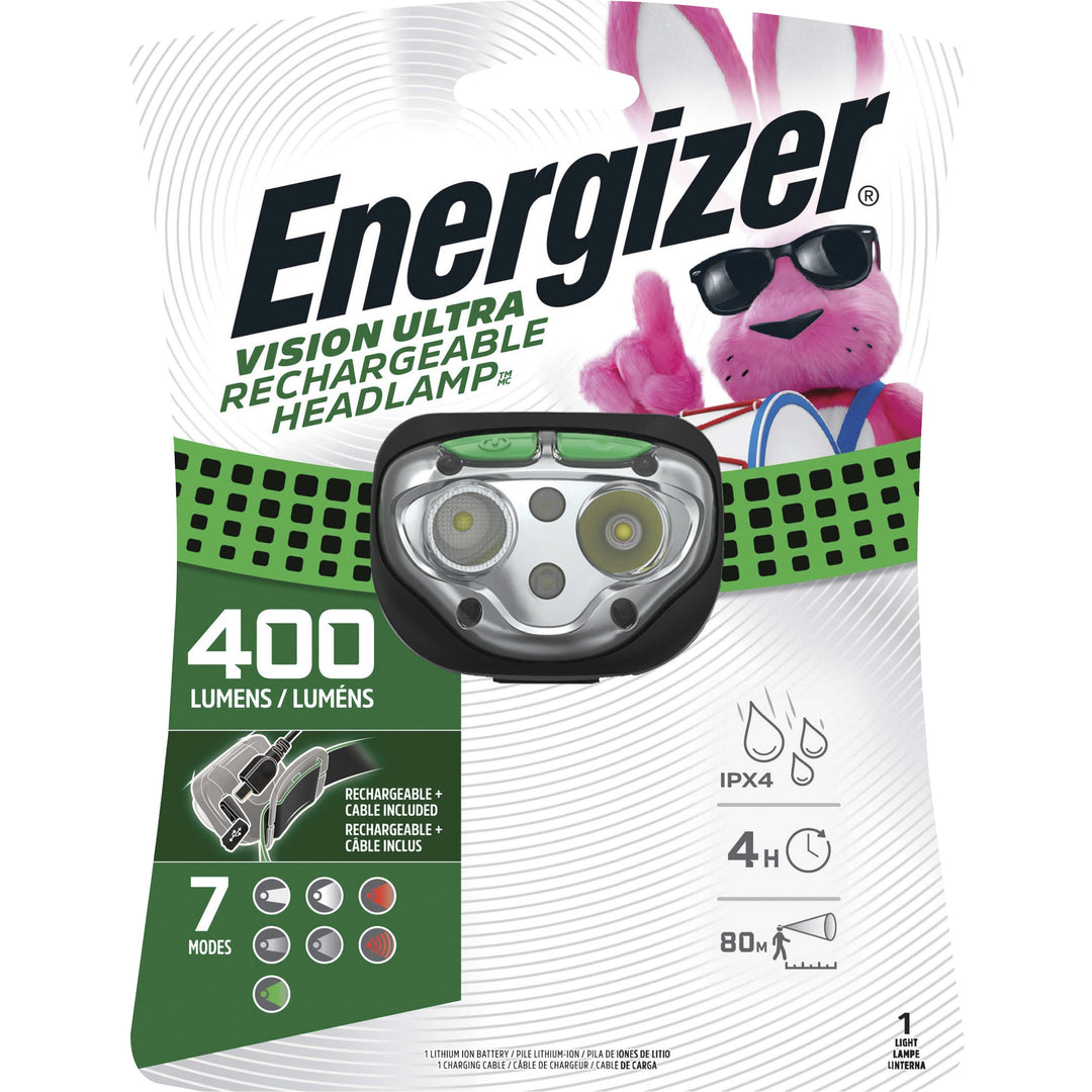 Image of Eveready® Headlamp, LED, Rechargeable, 400 Lumens, 80m, Black