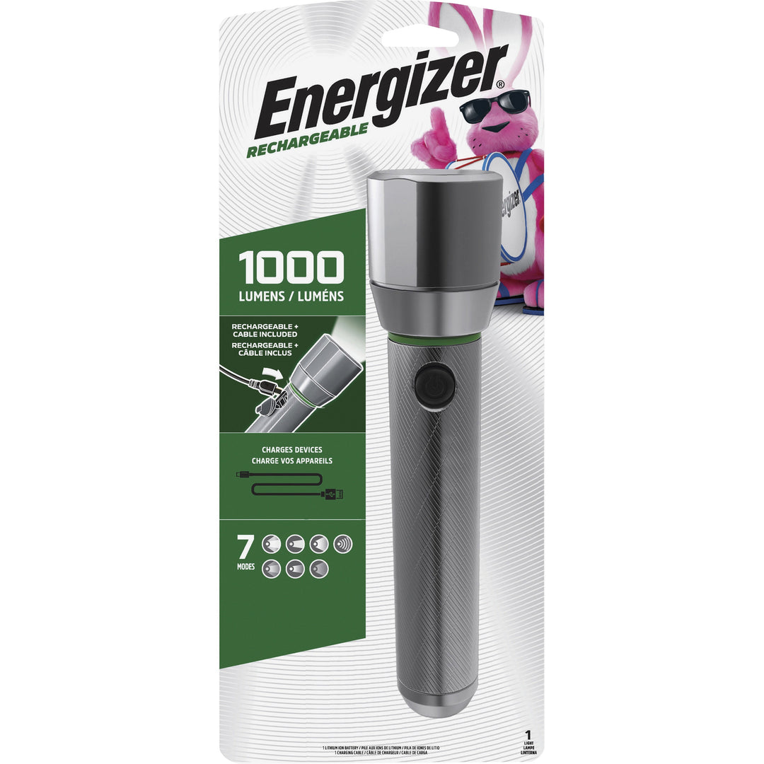 Image of Eveready® Flashlight, LED, Rechargeable, 1000 Lumens, 200m, Silver