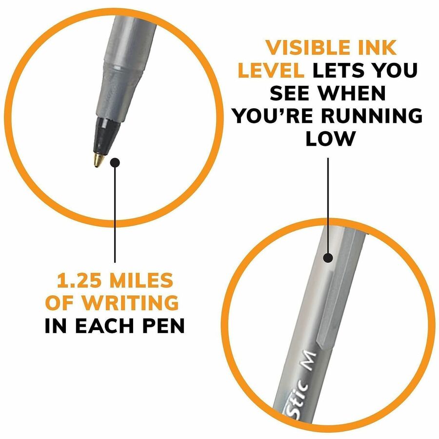 Image of BIC® Round Stic Xtra Life Ballpoint Pen Xtra Value Pack, Stick, Medium 1 mm, Black Ink, Translucent Frost Barrel, 240/Carton