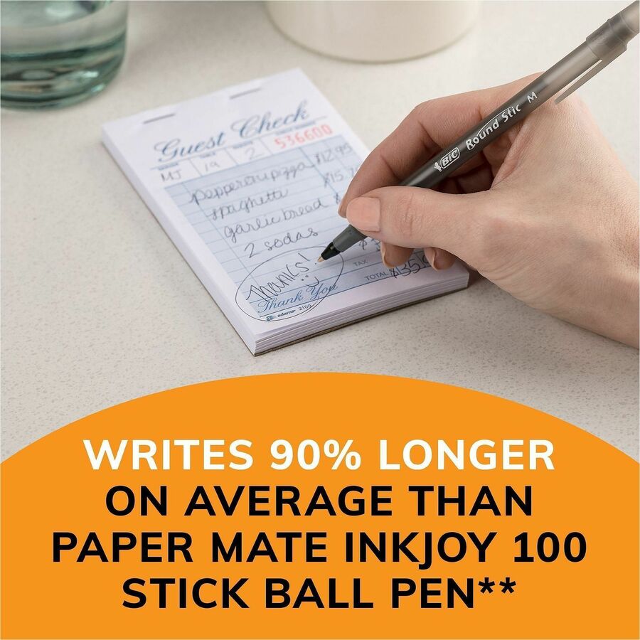 Image of BIC® Round Stic Xtra Life Ballpoint Pen Xtra Value Pack, Stick, Medium 1 mm, Black Ink, Translucent Frost Barrel, 240/Carton