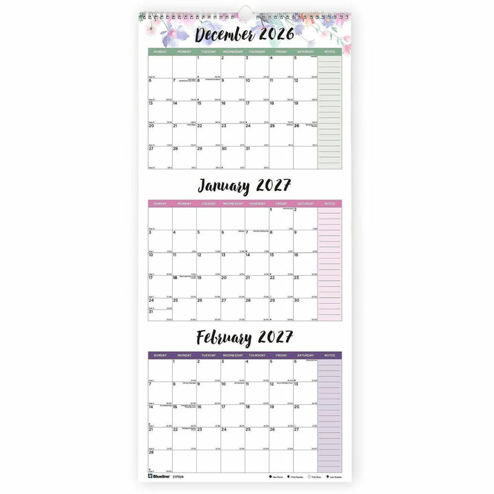 Image of Blueline Floral C171129 3-Month Colorful Wall Calendar