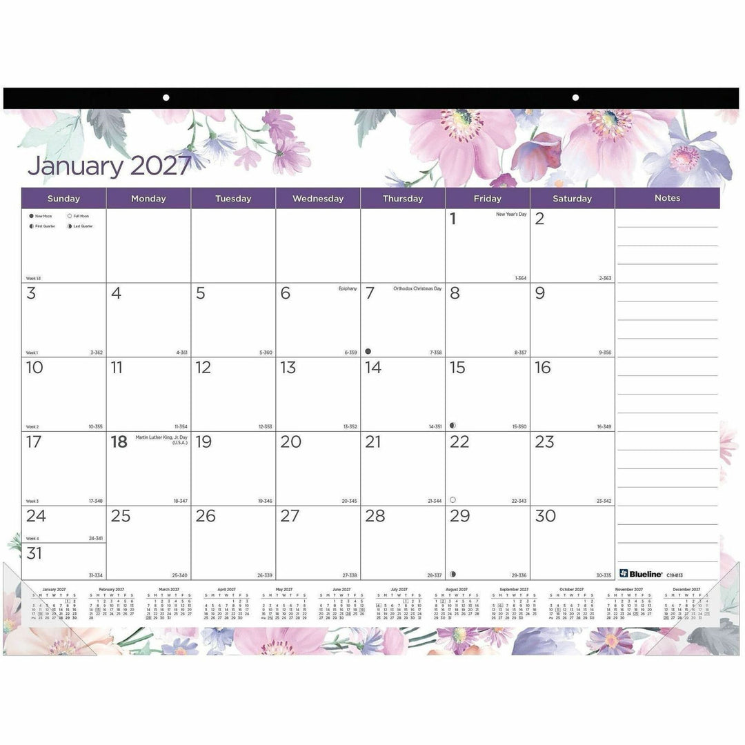 Image of Blueline C194113 Passion Floral Desk Pad Calendar