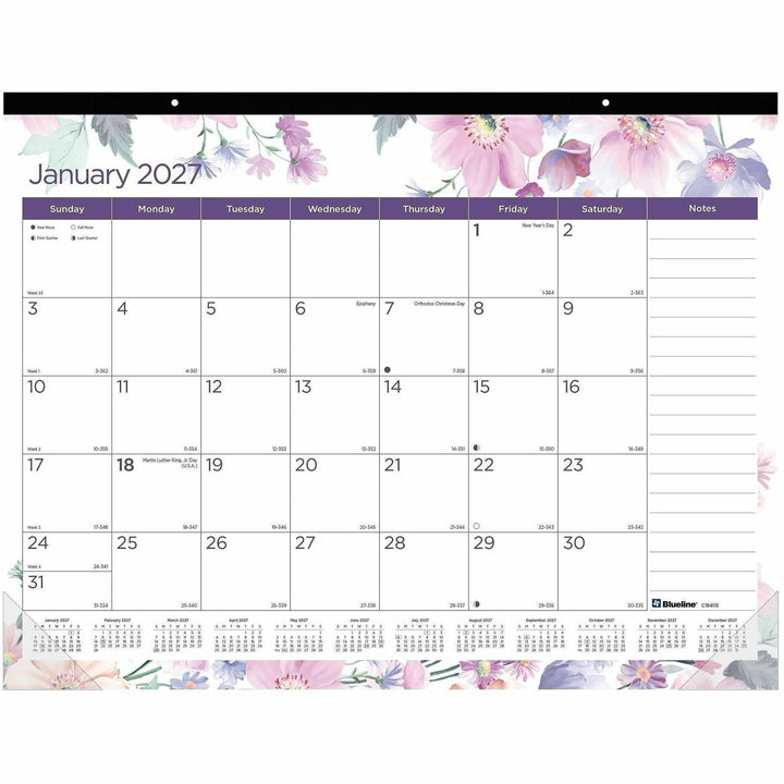 Image of Blueline C194113 Passion Floral Desk Pad Calendar