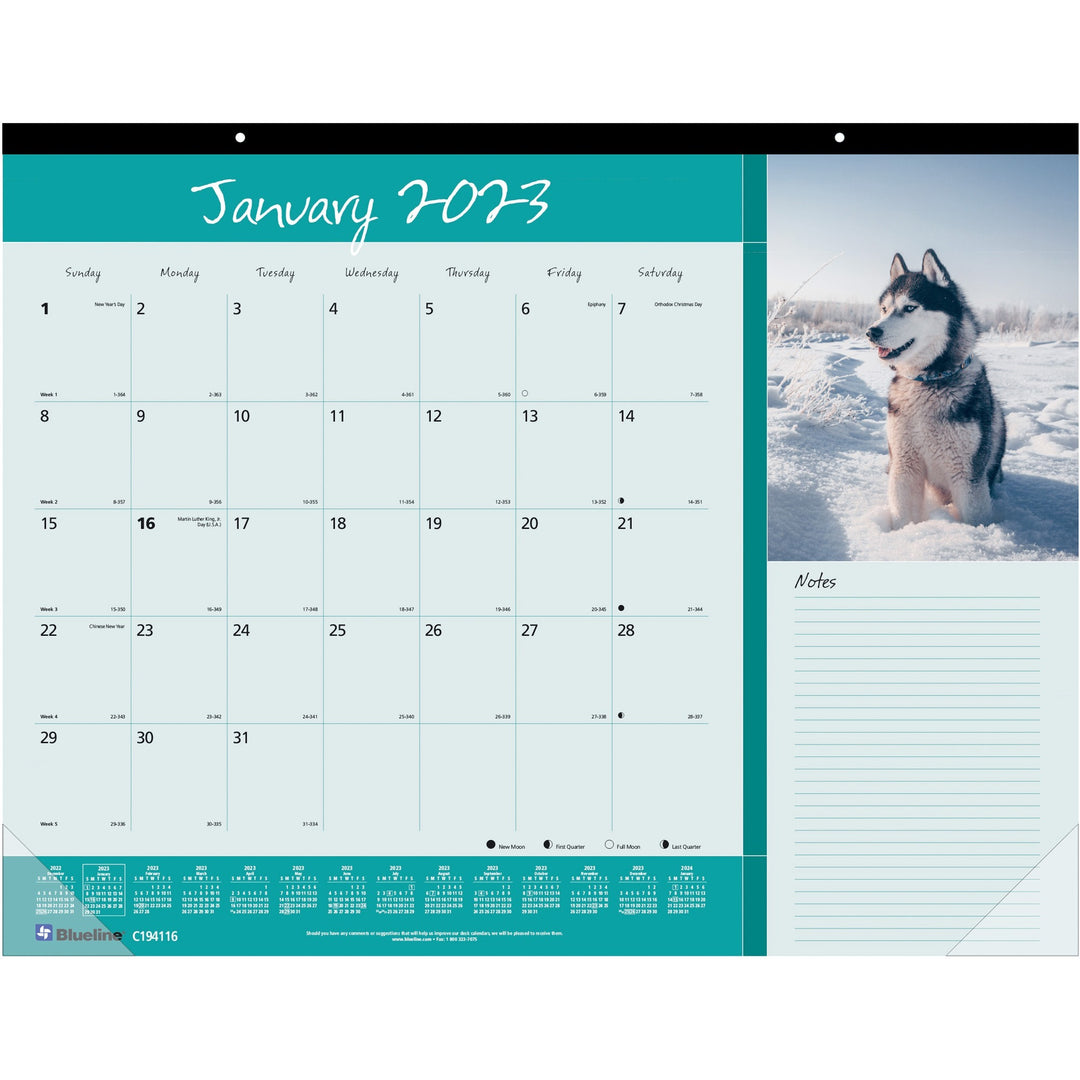 Image of Blueline® Pets Collection Monthly Desk Pad, Puppies Photography, 22 x 17, Black Binding, Clear Corners, 12-Month (Jan to Dec): 2025