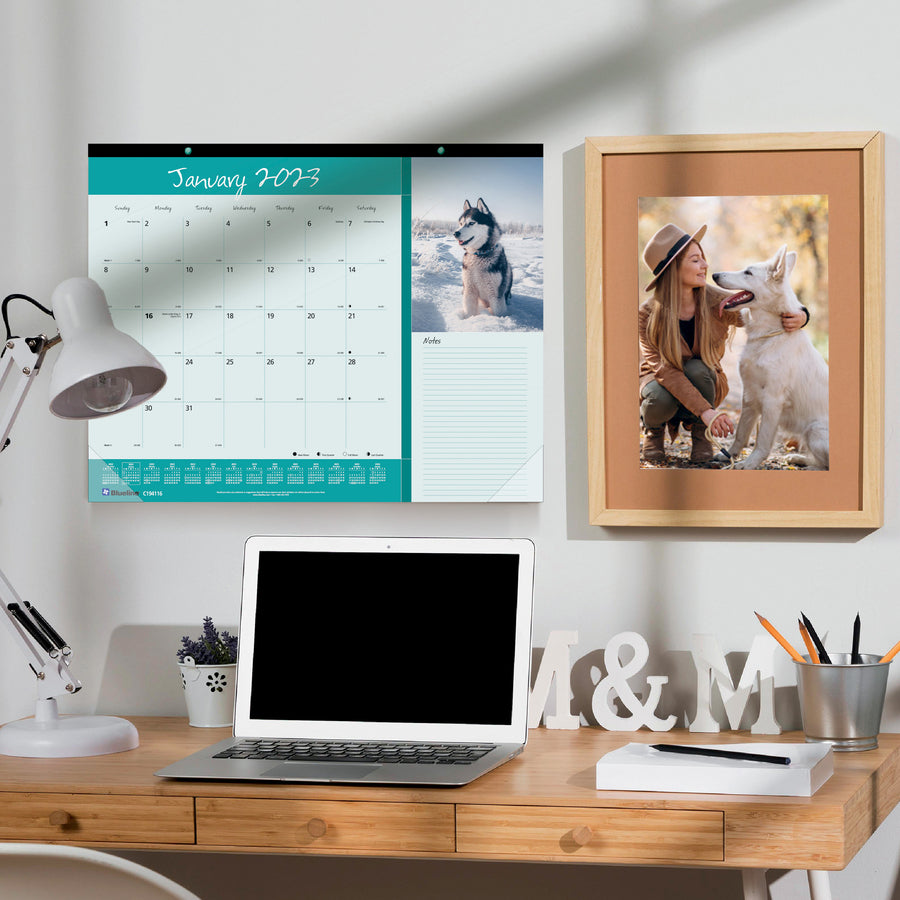 Image of Blueline® Pets Collection Monthly Desk Pad, Puppies Photography, 22 x 17, Black Binding, Clear Corners, 12-Month (Jan to Dec): 2025