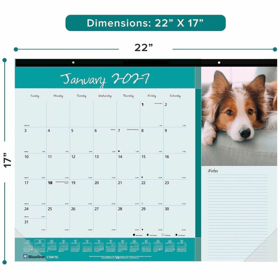 Image of Blueline Furry Collection C194116 Man's Best Friend Dogs Desk Pad Calendar