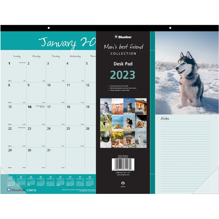 Image of Blueline® Pets Collection Monthly Desk Pad, Puppies Photography, 22 x 17, Black Binding, Clear Corners, 12-Month (Jan to Dec): 2025