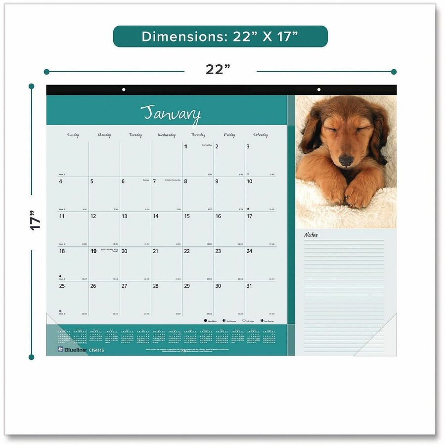 Image of Blueline® Pets Collection Monthly Desk Pad, Puppies Photography, 22 x 17, Black Binding, Clear Corners, 12-Month (Jan to Dec): 2025