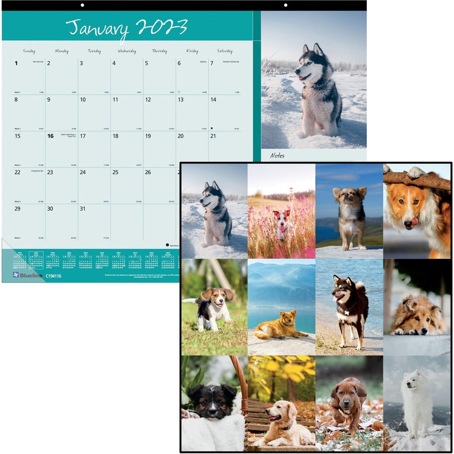 Image of Blueline® Pets Collection Monthly Desk Pad, Puppies Photography, 22 x 17, Black Binding, Clear Corners, 12-Month (Jan to Dec): 2025