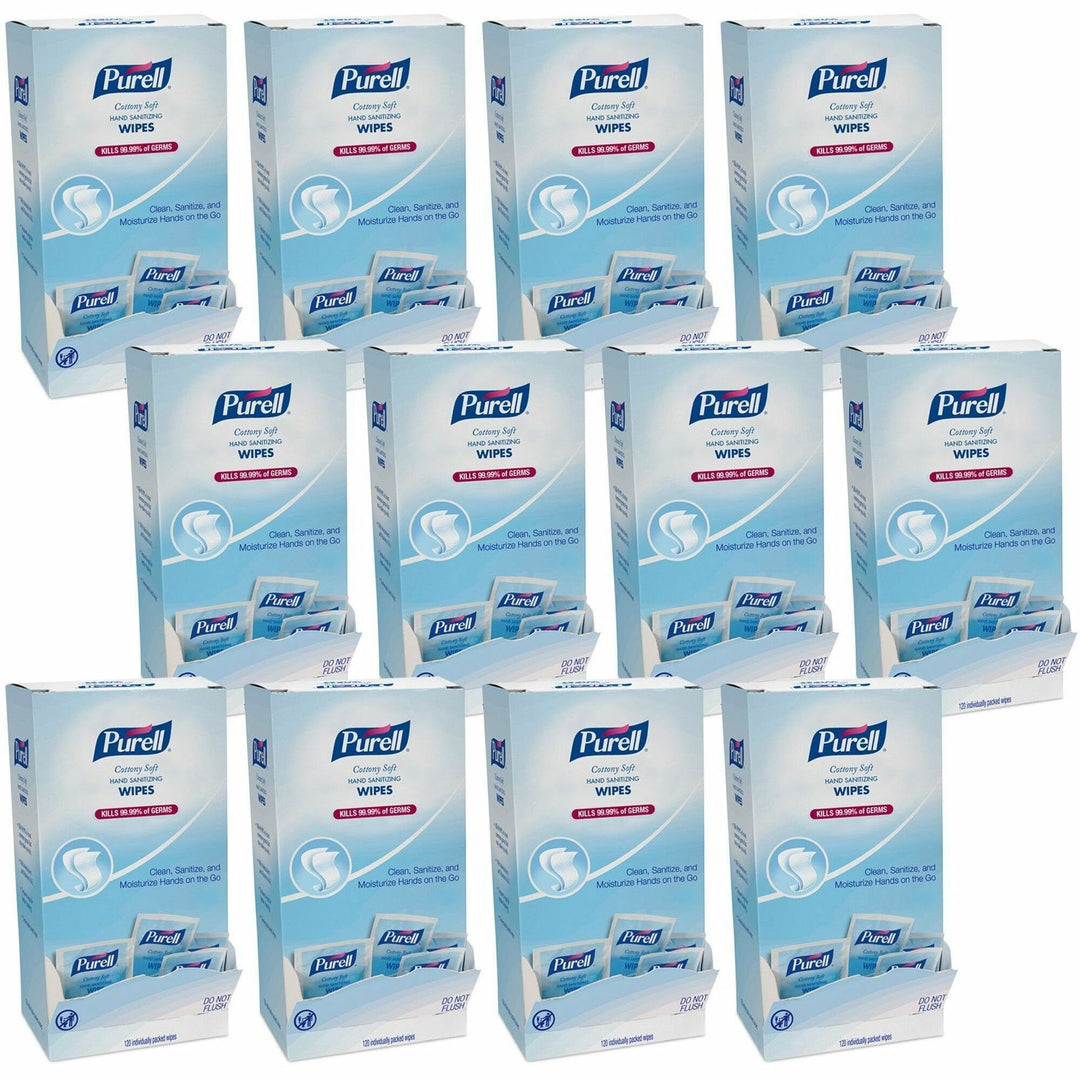 Image of GOJO® Hand Sanitizing Wipes, Single Packets, 120/BX, 12/CT, White