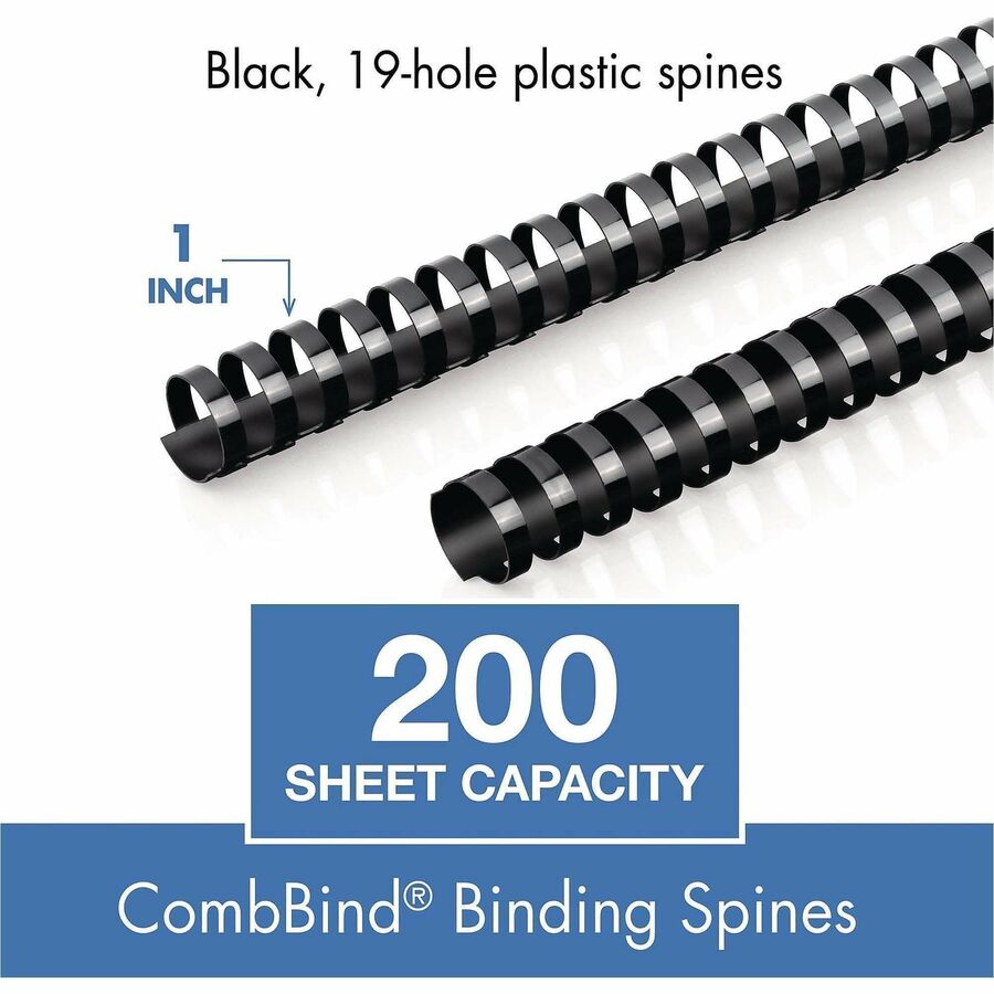 Image of Mead® Binding Spines, 19-Hole, 200-Sheet Capacity, 1", 125/BX, BK