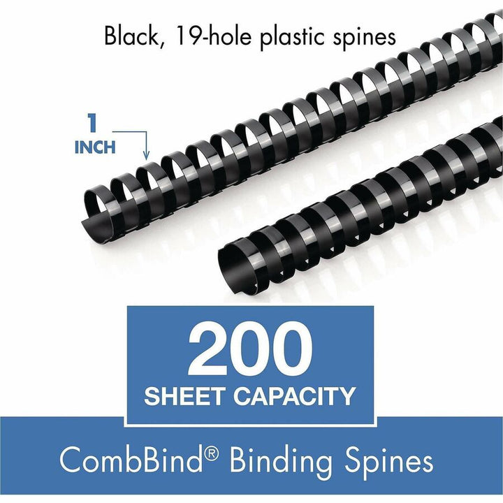 Image of Mead® Binding Spines, 19-Hole, 200-Sheet Capacity, 1", 125/BX, BK