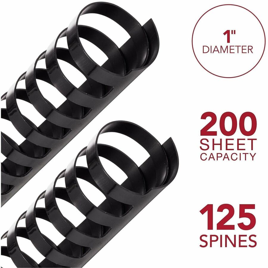 Image of Mead® Binding Spines, 19-Hole, 200-Sheet Capacity, 1", 125/BX, BK