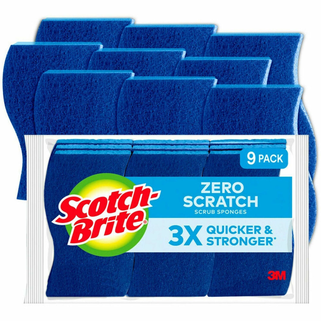 Image of Scotch-Brite 5295 Non-Scratch Scrub Sponges, 0.7" H x 4.3" W x 2.8" Depth, 9 / Pack, Cellulose, Blue