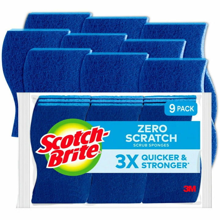 Image of Scotch-Brite 5295 Non-Scratch Scrub Sponges, 0.7" H x 4.3" W x 2.8" Depth, 9 / Pack, Cellulose, Blue