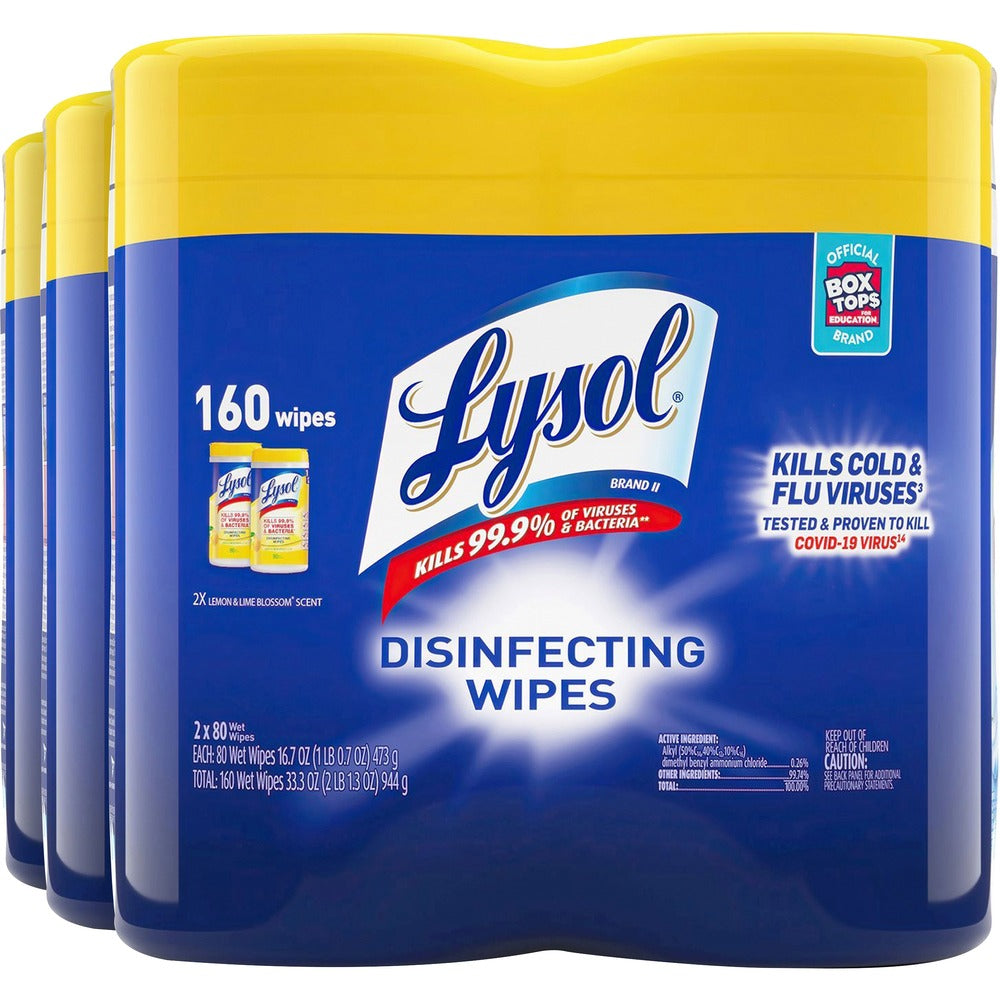 Image of Reckitt Benckiser Wipes,Disinfecting,Lemon Lime,80 Sht/Can,6 Can/PK,WE