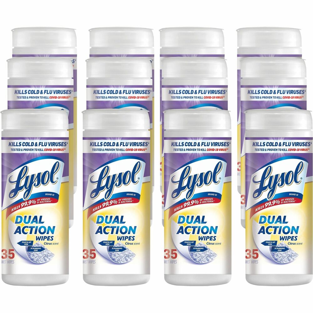 Image of Reckitt Benckiser Wipes, Disinfecting, Dual Action, Citrus, 35/Can, 12/CT, WE