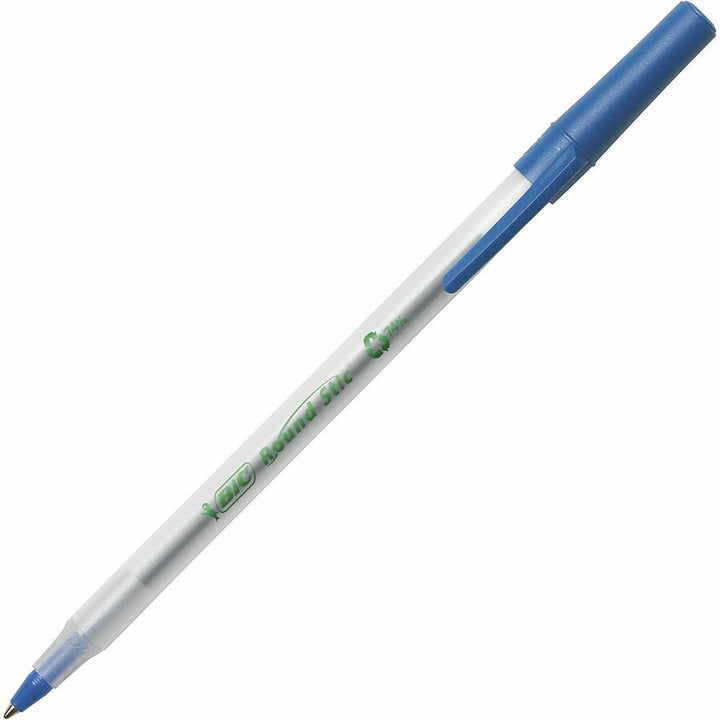 Image of BIC GSME509-BLU Ecolutions Round Stic Ball Point Pen, 1 mm Pen Point, Blue Ink, Semi Clear Barrel, 50 / Box
