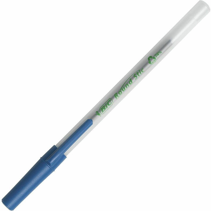 Image of BIC GSME509-BLU Ecolutions Round Stic Ball Point Pen, 1 mm Pen Point, Blue Ink, Semi Clear Barrel, 50 / Box