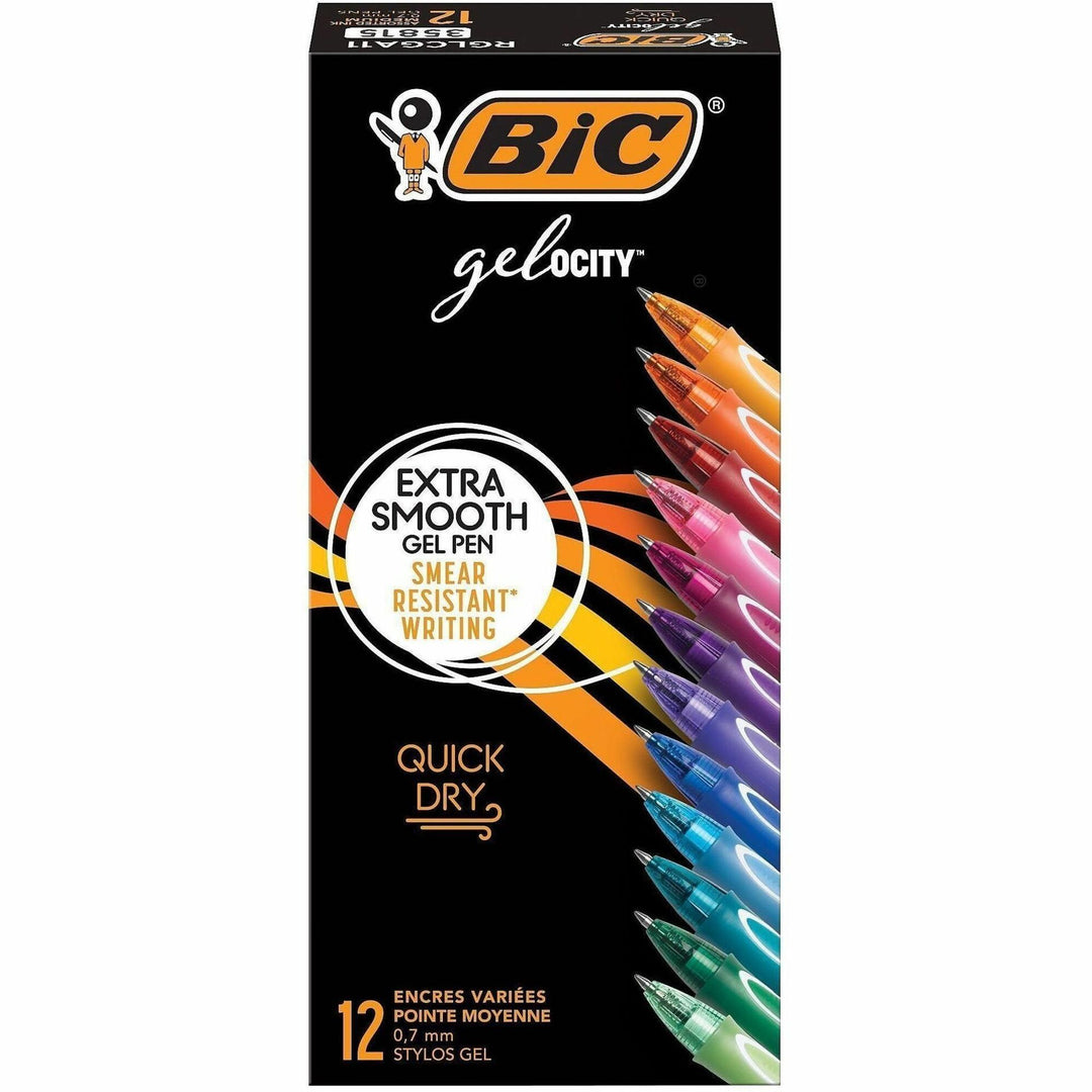 Image of BIC® Gel-ocity Quick Dry Gel Pen, Retractable, Fine 0.7 mm, Assorted Ink and Barrel Colors, Dozen