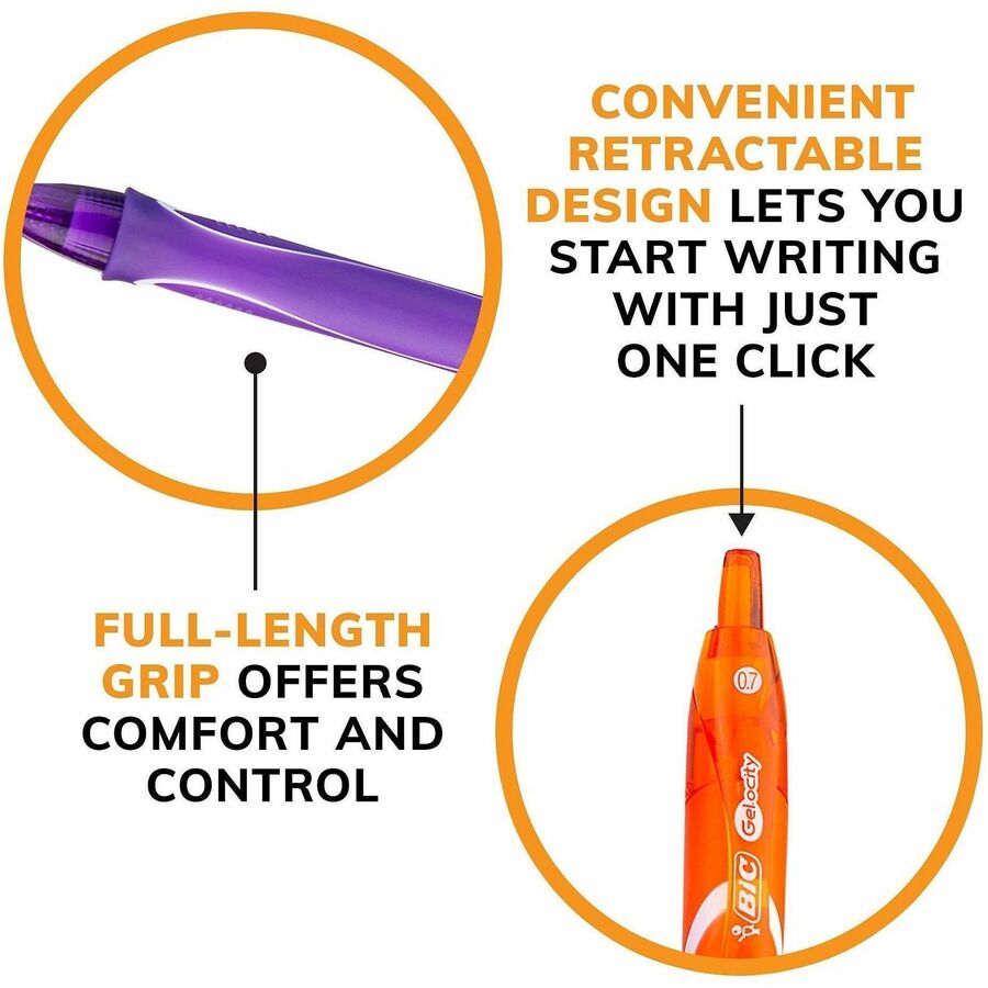 Image of BIC® Gel-ocity Quick Dry Gel Pen, Retractable, Fine 0.7 mm, Assorted Ink and Barrel Colors, Dozen