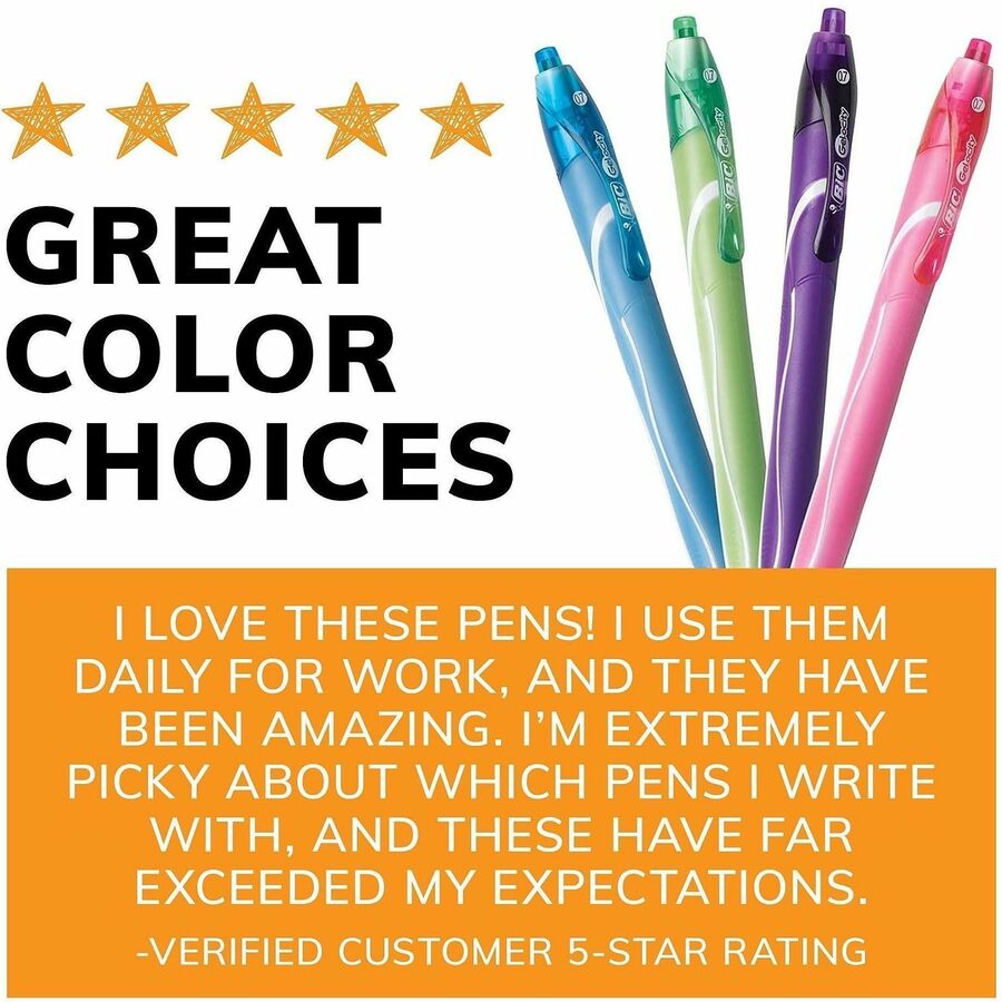 Image of BIC® Gel-ocity Quick Dry Gel Pen, Retractable, Fine 0.7 mm, Assorted Ink and Barrel Colors, Dozen