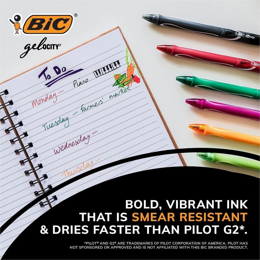 Image of BIC® Gel-ocity Quick Dry Gel Pen, Retractable, Fine 0.7 mm, Assorted Ink and Barrel Colors, Dozen