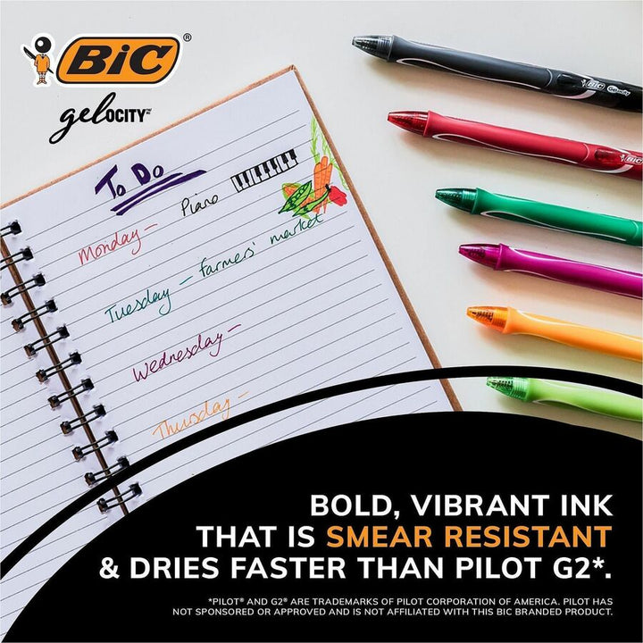 Image of BIC® Gel-ocity Quick Dry Gel Pen, Retractable, Fine 0.7 mm, Assorted Ink and Barrel Colors, Dozen