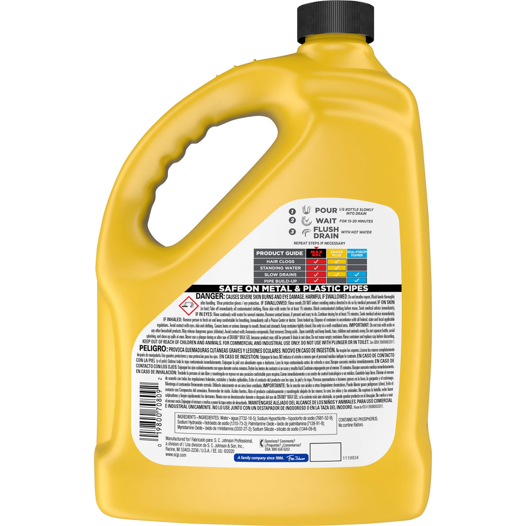 Image of Drano 696642 Max Gel Clog Remover, Ready-To-Use, 128 oz (8 lb), Corrosion Resistant, Clear, 1 Each