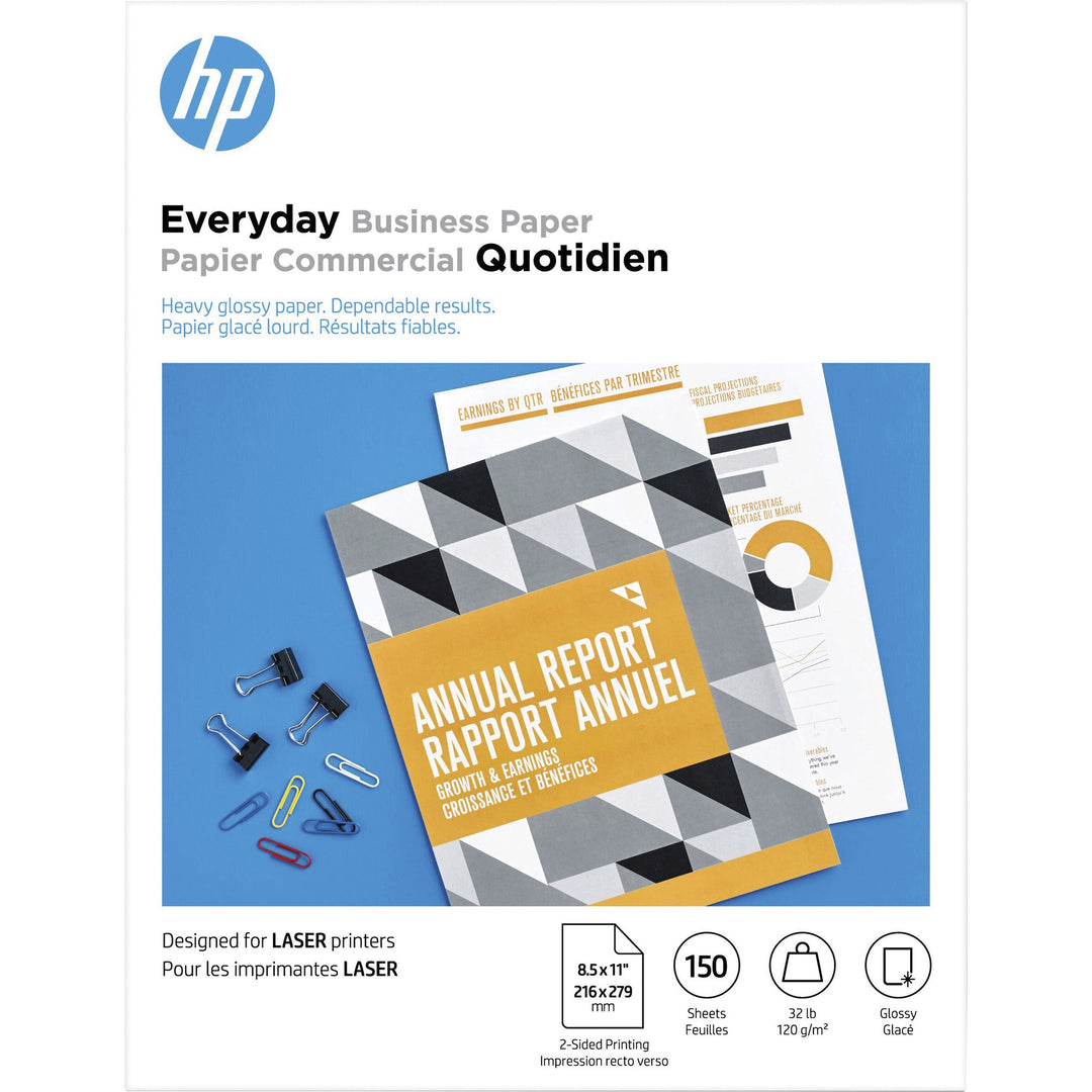 Image of HP 4WN08A 32 lb. Laser Printer Paper, 95 Brightness, Letter, 8 1/2" x 11", 32 lb Basis Weight, 120 g/m² Grammage, Glossy, White, 1 Pack