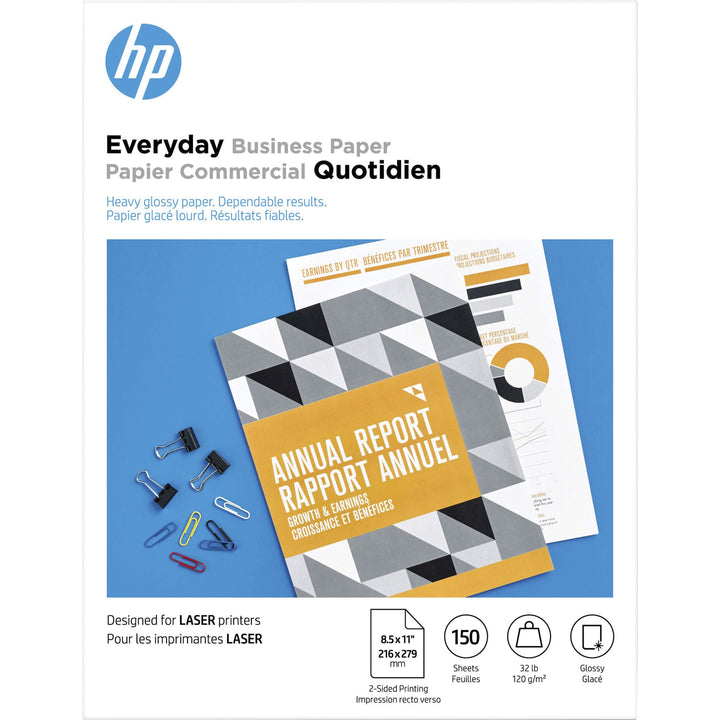 Image of HP 4WN08A 32 lb. Laser Printer Paper, 95 Brightness, Letter, 8 1/2" x 11", 32 lb Basis Weight, 120 g/m² Grammage, Glossy, White, 1 Pack