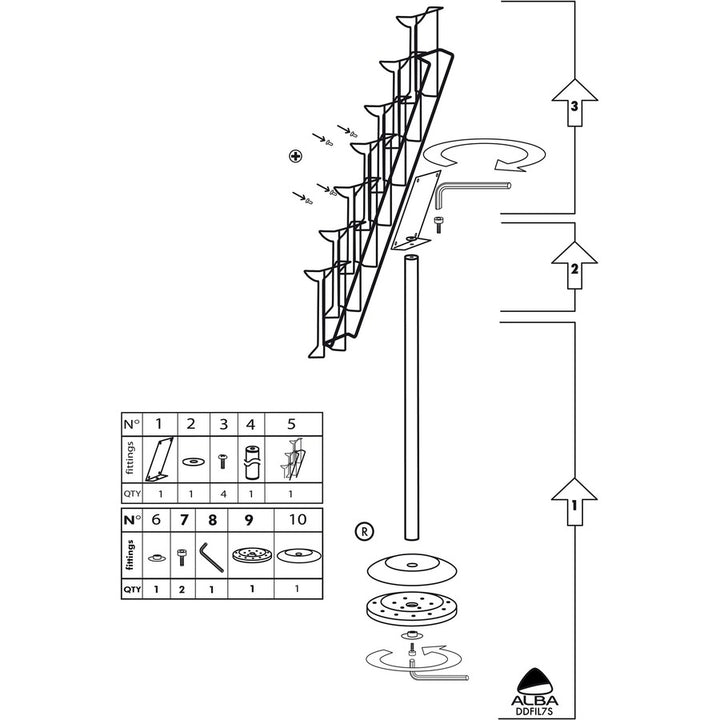 Image of Alba Literature Display,Floor,7-Compartment,15"x59",SR/BK