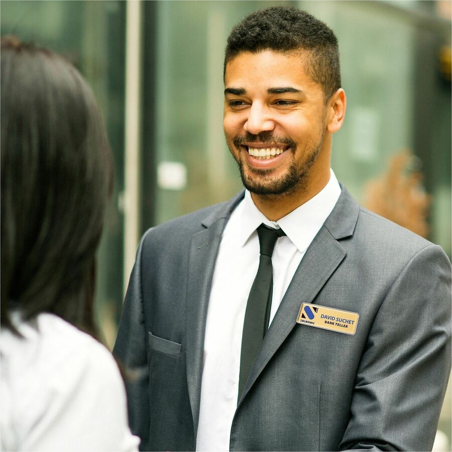 Image of Avery® The Mighty Badge Name Badge Holder Kit, Horizontal, 3 X 1, Inkjet, Gold, 10 Holders/ 80 Inserts