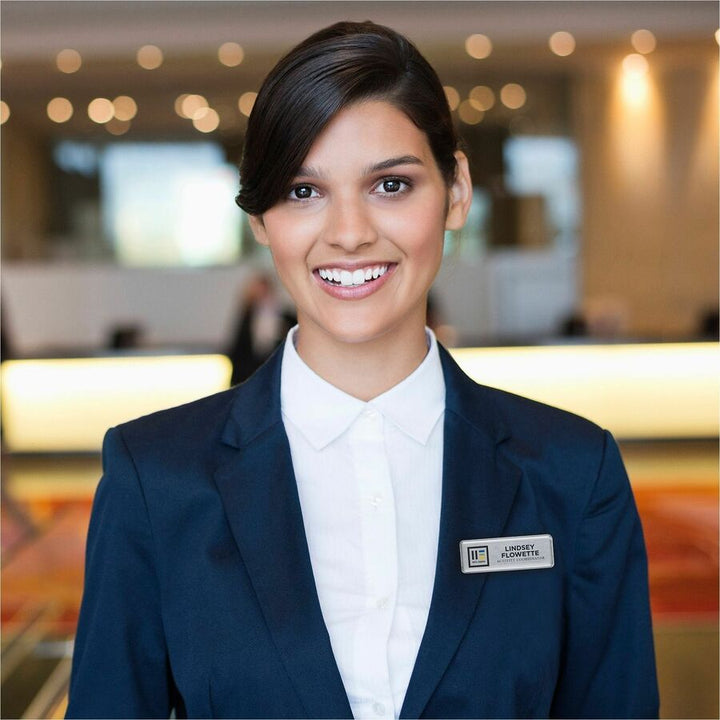 Image of Avery® The Mighty Badge Name Badge Holder Kit, Horizontal, 3 x 1, Laser, Silver, 10 Holders and 80 Inserts/Kit