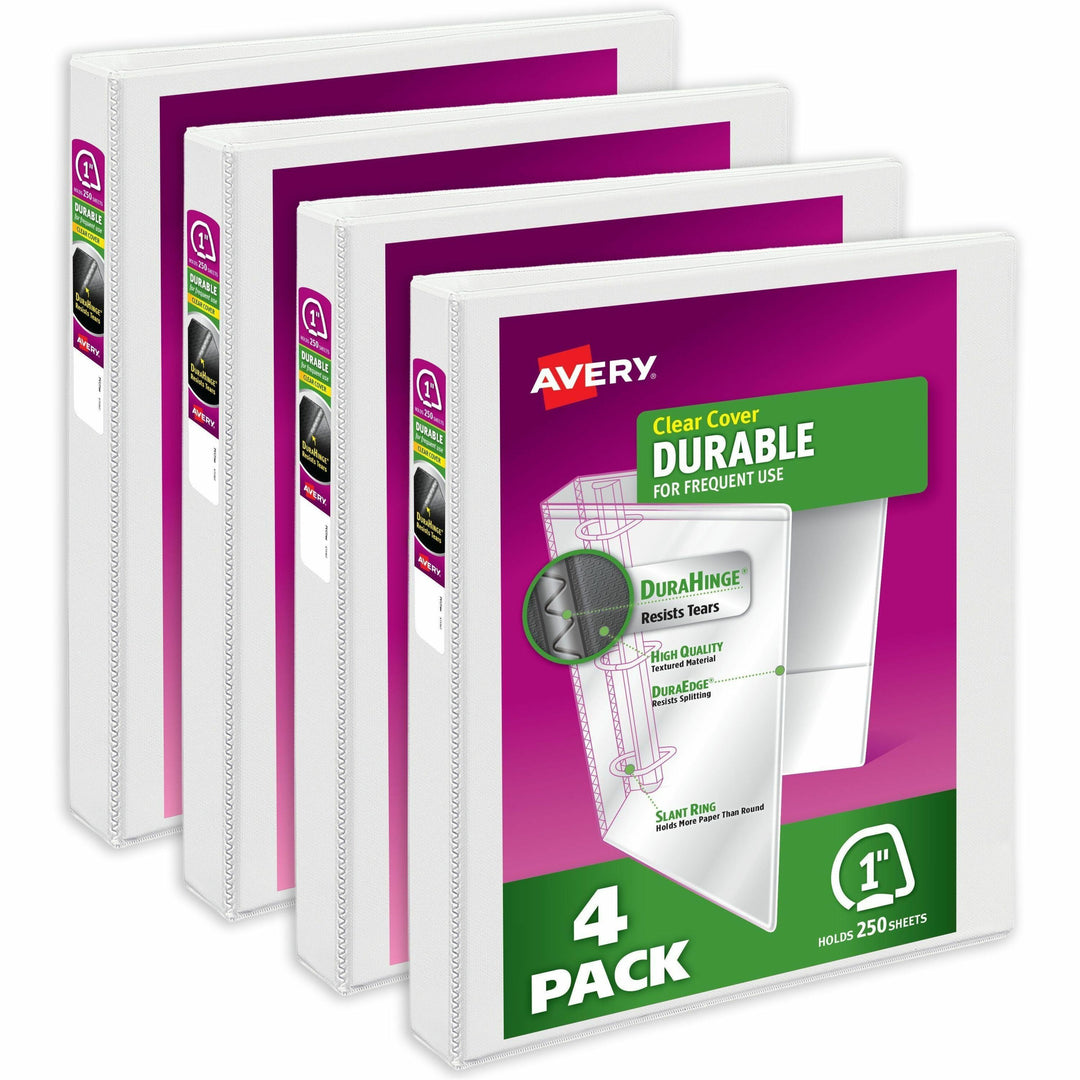 Image of Avery® Durable View Binder With Durahinge And Slant Rings, 3 Rings, 1" Capacity, 11 X 8.5, White, 4/pack