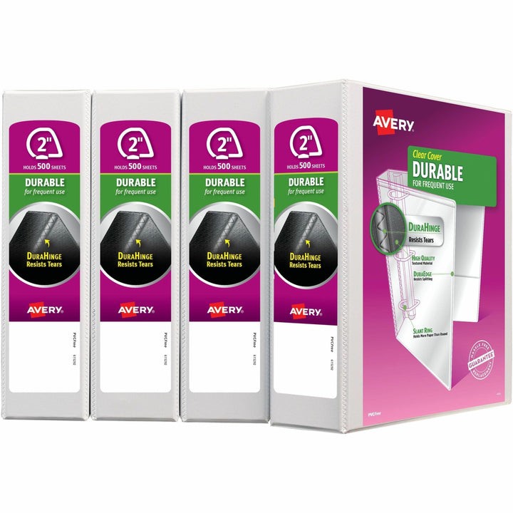 Image of Avery® Durable View Binder With Durahinge And Slant Rings, 3 Rings, 2" Capacity, 11 X 8.5, White, 4/pack