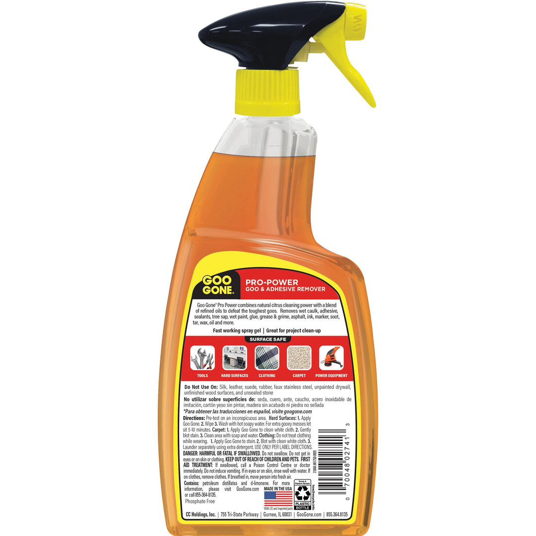 Image of Goo Gone 2180A Spray Gel, 24 fl oz, For Tar, Glue, Caulk, Sealant, Tree Sap, Wet Paint, Asphalt, Ink, Marker Soot, Grease, Oil, Orange, 1 Each