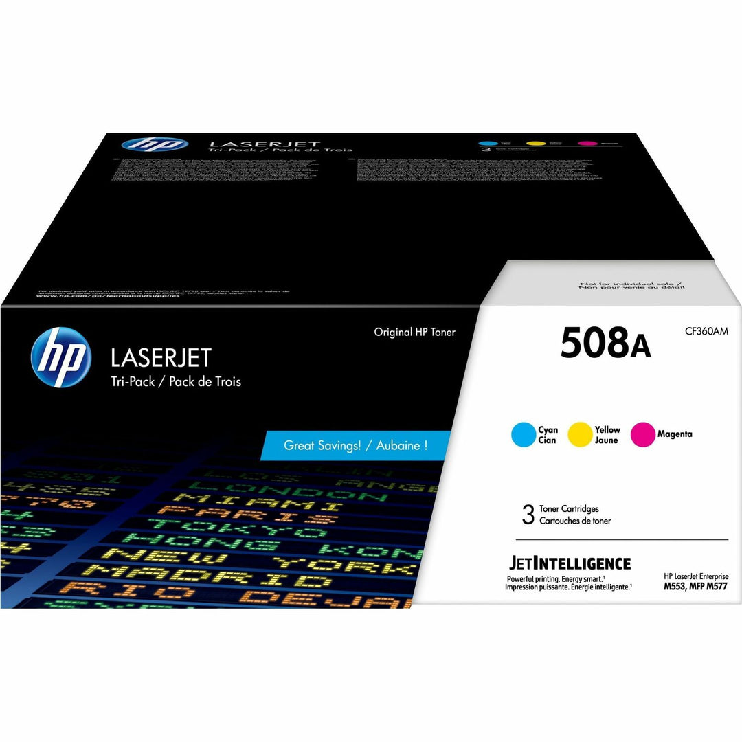 Image of HP 508A Toner Cartridge, 5000 Pages Cyan, 5000 Pages Magenta, 5000 Pages Yellow, 3 / Each