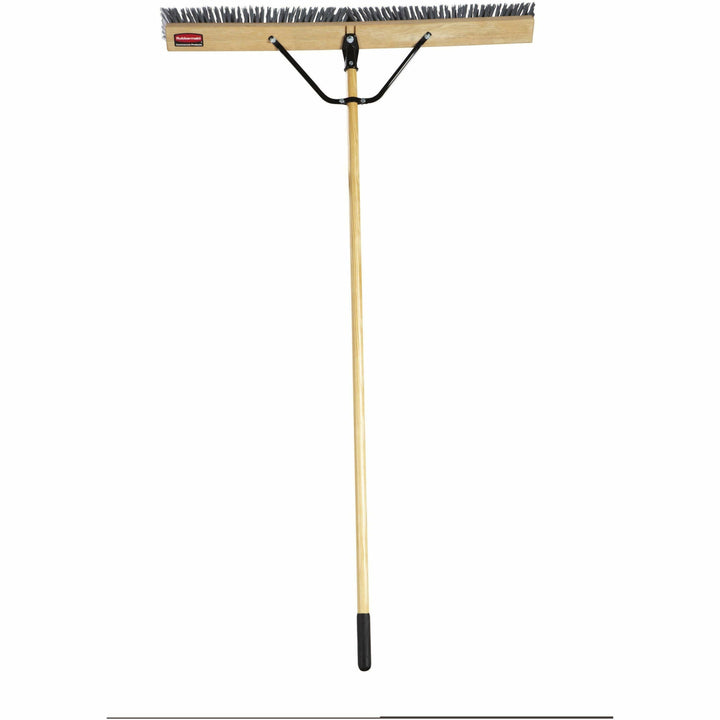 Image of Rubbermaid Commercial 2040044 Poly Bristle Medium Push Broom, 3" Polypropylene Bristle, 1.13" Handle Diameter, Lacquered Wood Handle, 1 Each